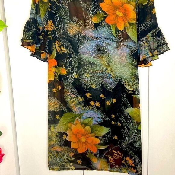 SHEER Floral Ruffle Flounce Sleeve  Dress - Picture 6 of 6